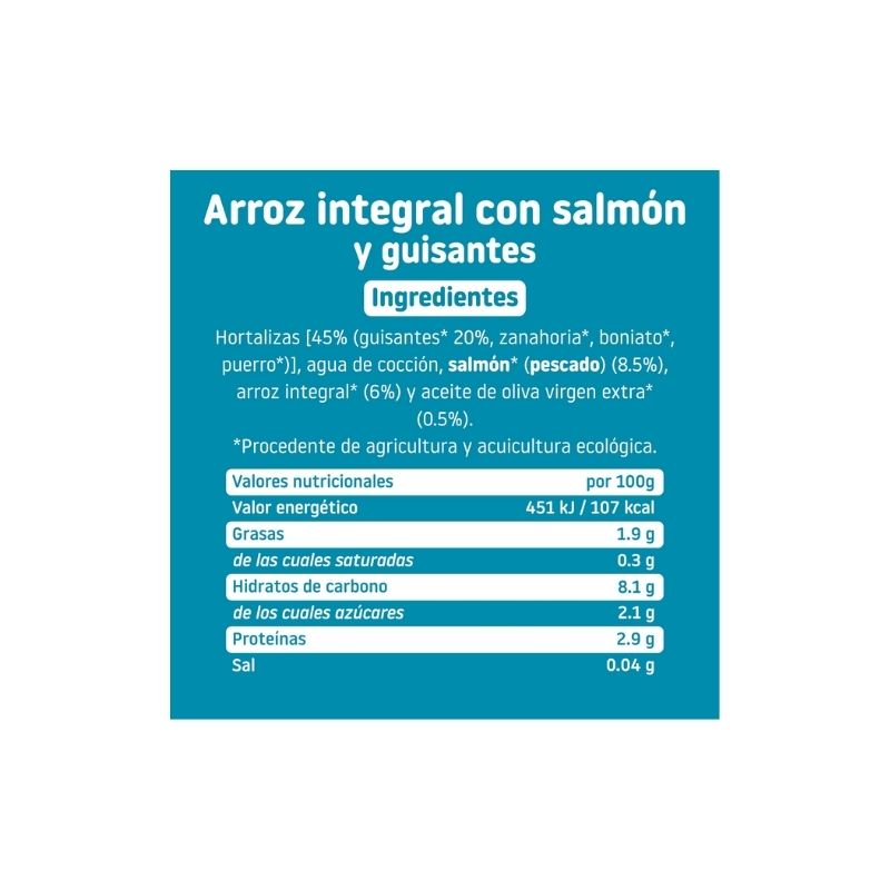 Potito Cachitos Arroz Integral con Salmon y Guisantes 10M Eco SinGluten 230g Smileat