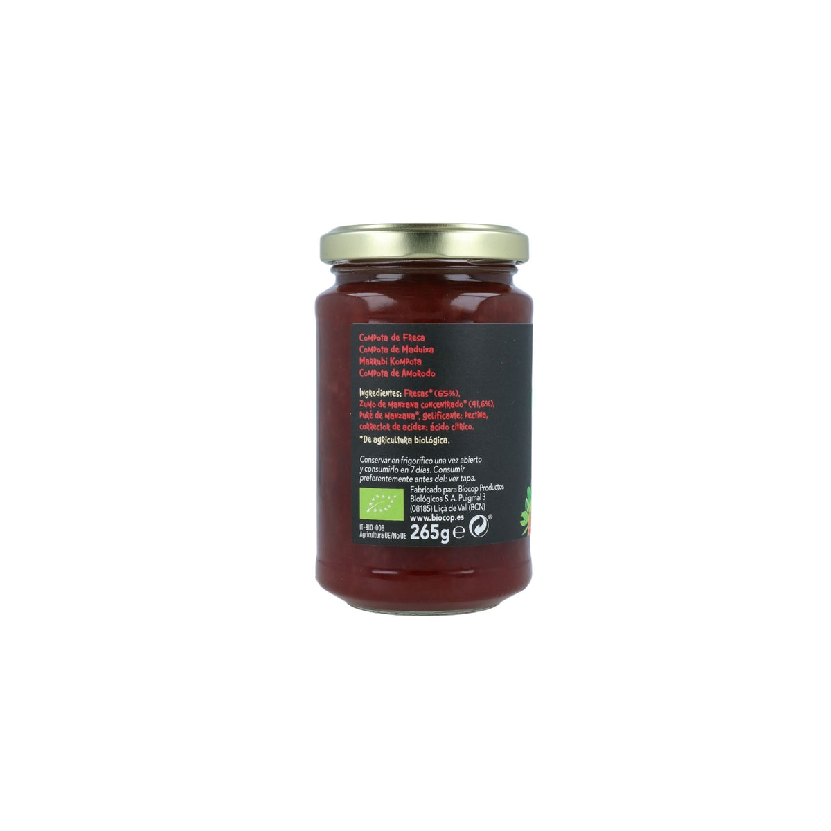 Compota de Fresa SinGluten Bio Vegan 265g Biocop
