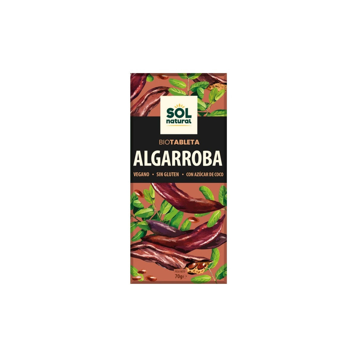Chocolate Algarroba SinGluten Bio Vegan 70g Solnatural
