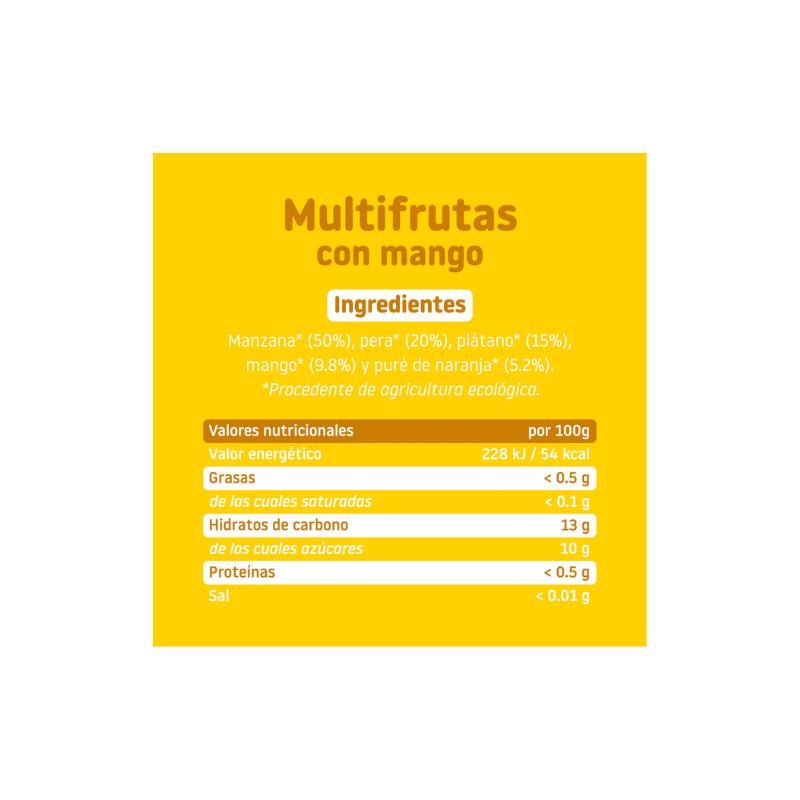Potito Multifrutas con Mango 6M SinGluten Eco 130g Smileat