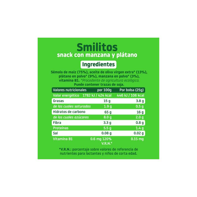 Smilitos Gusanitos Manzana Platano SinGluten 25g Smileat
