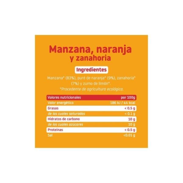 Potito Manzana Naranja y Zanahoria 6M SinGluten Eco 130g Smileat