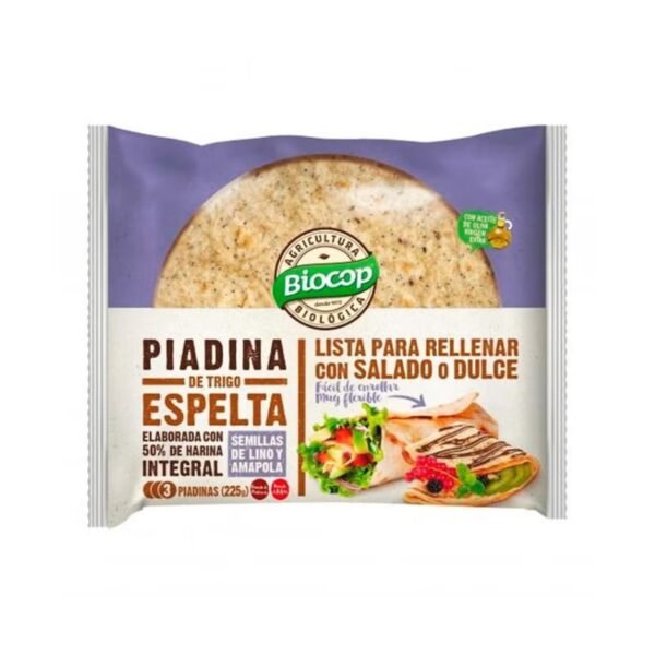 Piadina Trigo Espelta semillas Lino y Amapola Bio 225g Biocop