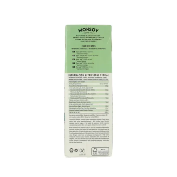 Bebida Vegetal de Soja SinGluten Bio 1L Monsoy